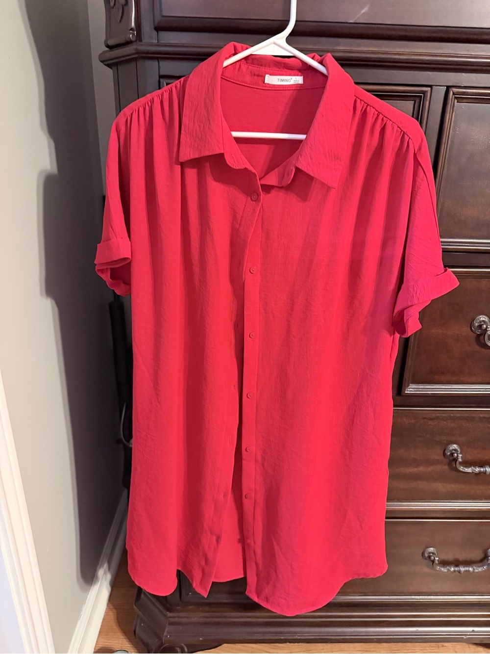 Women’s Red Button-Front Midi Dress — Timeless Shirt Dress Style